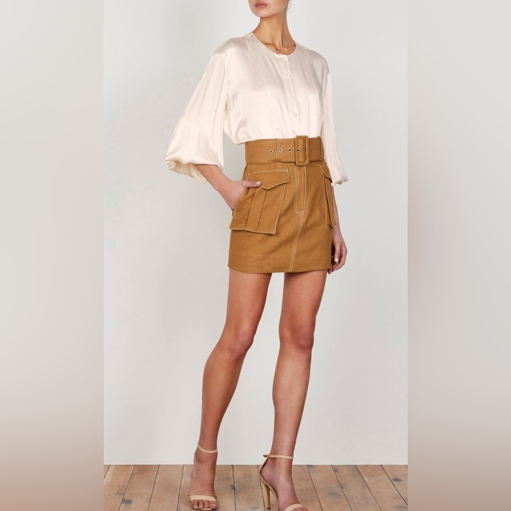 Shona Joy Eames Linen Utility Mini Skirt in Nutmeg